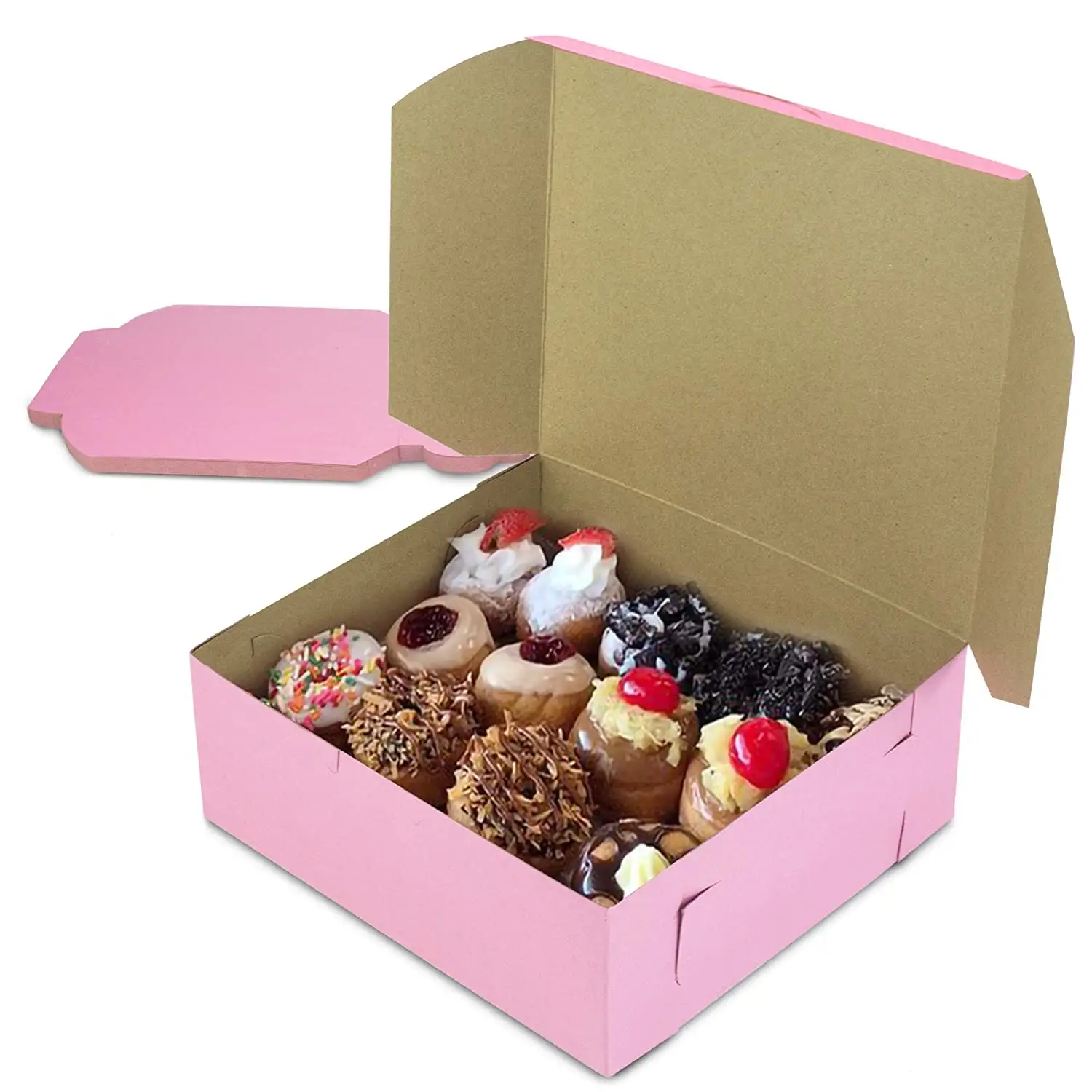 Caja de pastelería rosa para Cupcakes, postres, galletas, dulces, 8x8x4 pulgadas