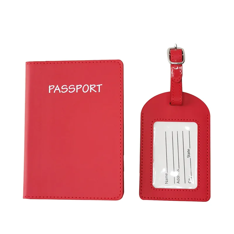 Wholesale Blank Custom Logo Pu Leather Passport Holders Gift Set Passport Cover And Luggage Tag