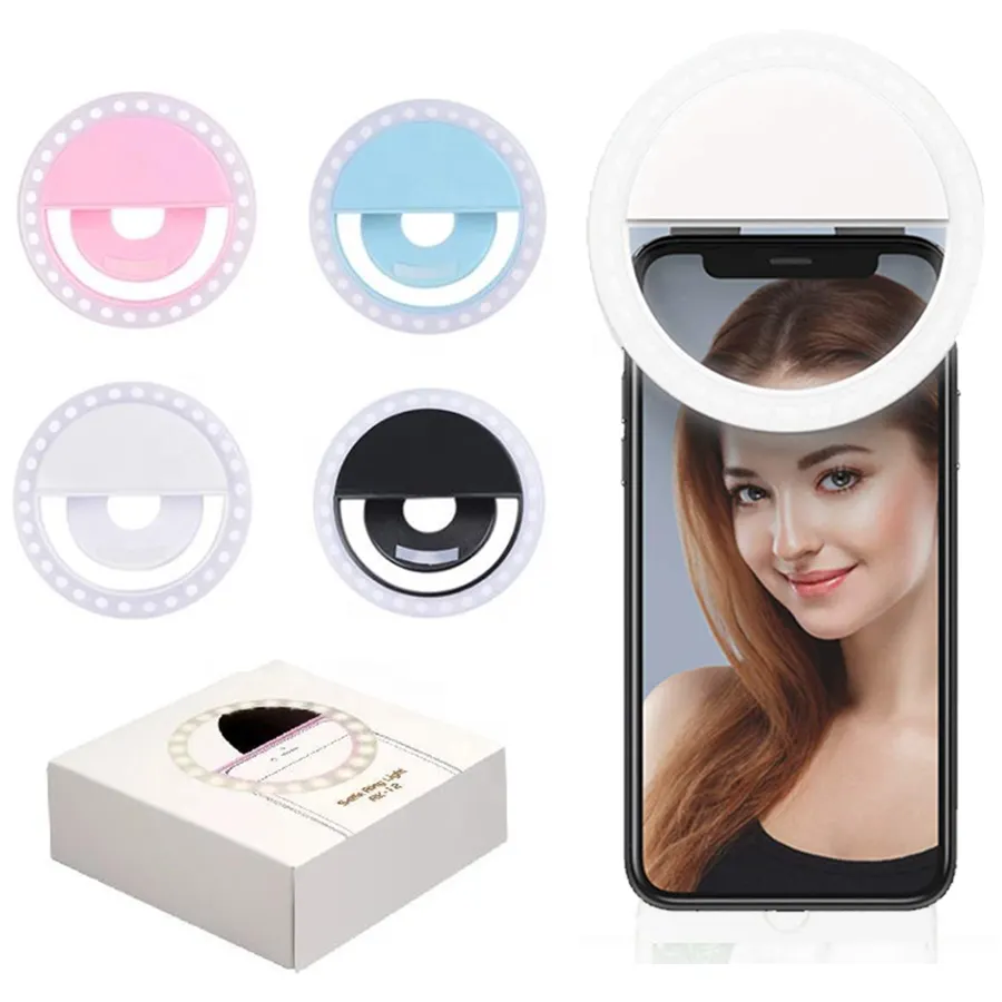 Mini Và Portable Live Show Beauty Mini Ring Light Selfie 3 Cấp Độ Sáng Đèn Trắng Ấm Điện Thoại Di Động Selfie Đèn Led