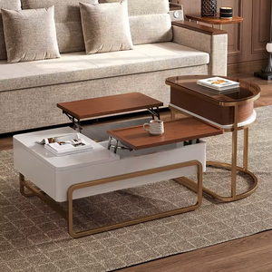 โต๊ะกาแฟโลหะสีทอง LD903ทันสมัยสำหรับห้องนั่งเล่นโต๊ะกระจกทรงสี่เหลี่ยม - Product Image 3