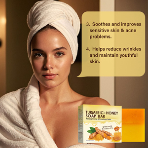 Private Label 100% organik cilt zerdeçal bal sabun beyazlatma parlatıcı geliştirmek Tumeric + kojic zerdeçal sabun aydınlatmak