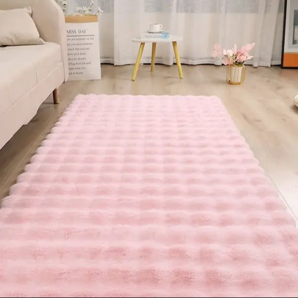 Kabarcık bağlı tavşan saç halı peluş yatak odası kızın yatak battaniyesi dolu Tatami paspaslar basit yıkanabilir çin oturma odası ev 2019