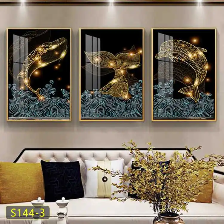 Living Room Decorative Painting Modern Sofa Background Wall Painting Abstract Flower Triptych Crystal Porcelain Painting