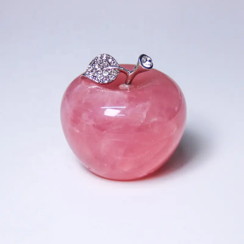 Natural large size apple gemstone crafts healing stones rose quartz crystal apple carving