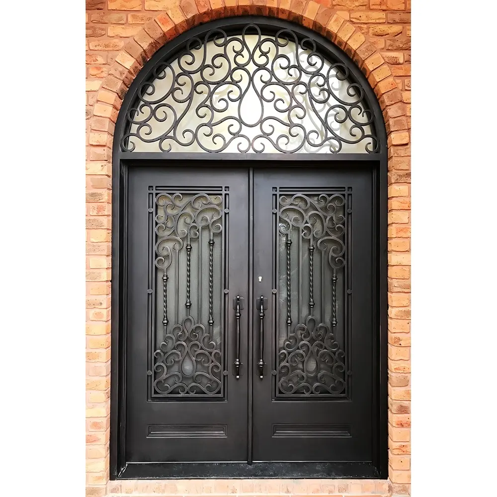 Entra en la casa, puerta de arte del hierro con flores curvas, puerta doble, puerta de seguridad para Villa