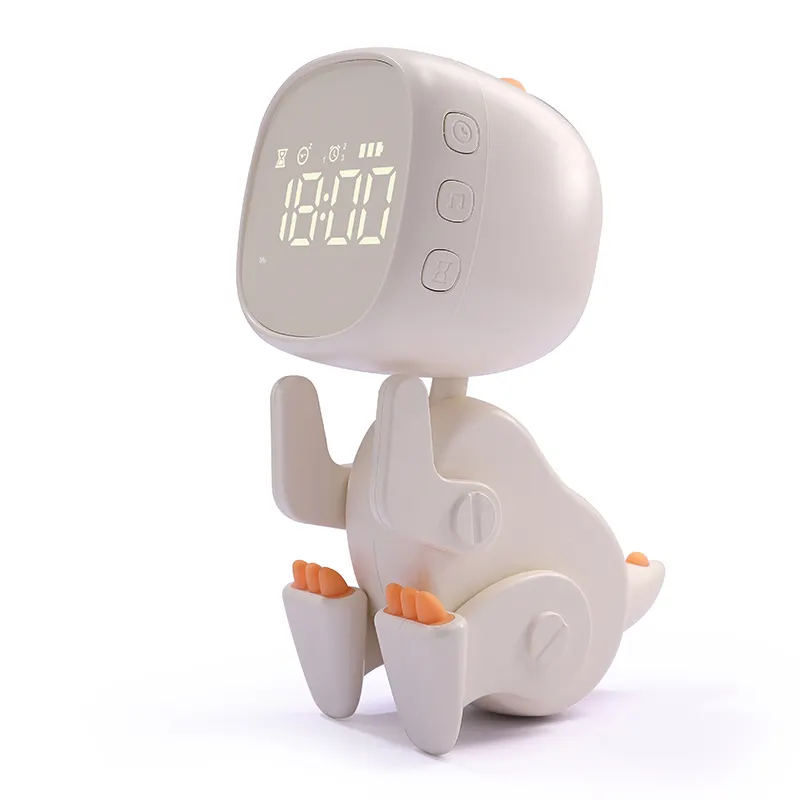 Small Dinosaur Cartoon Alarm Clock Smart Table Clock with Night Light and Charging Creative Gift for Students