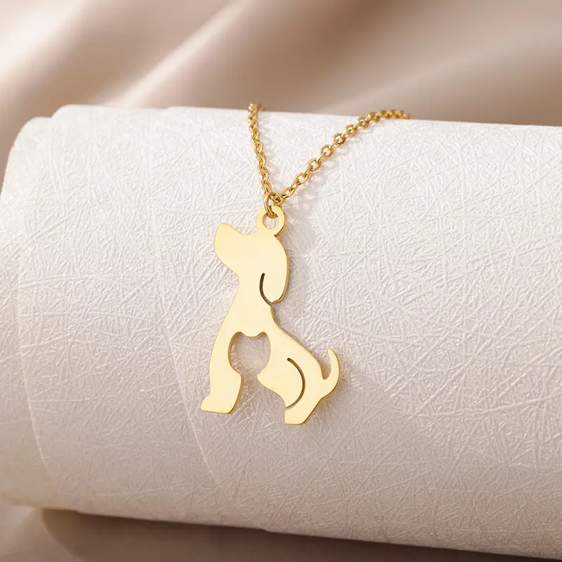 Lateefah gioielli regalo donna vendite calde Hollow Dog Pet Animal Pendent collane a catena in acciaio inossidabile Color oro carino