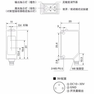 Sensor láser de 10m de distancia de detección de 12 ~ 24 VCC, sensor de reflexión difusa de tecnología líder en el mercado de la energía, 2-24V CC - Product Image 2