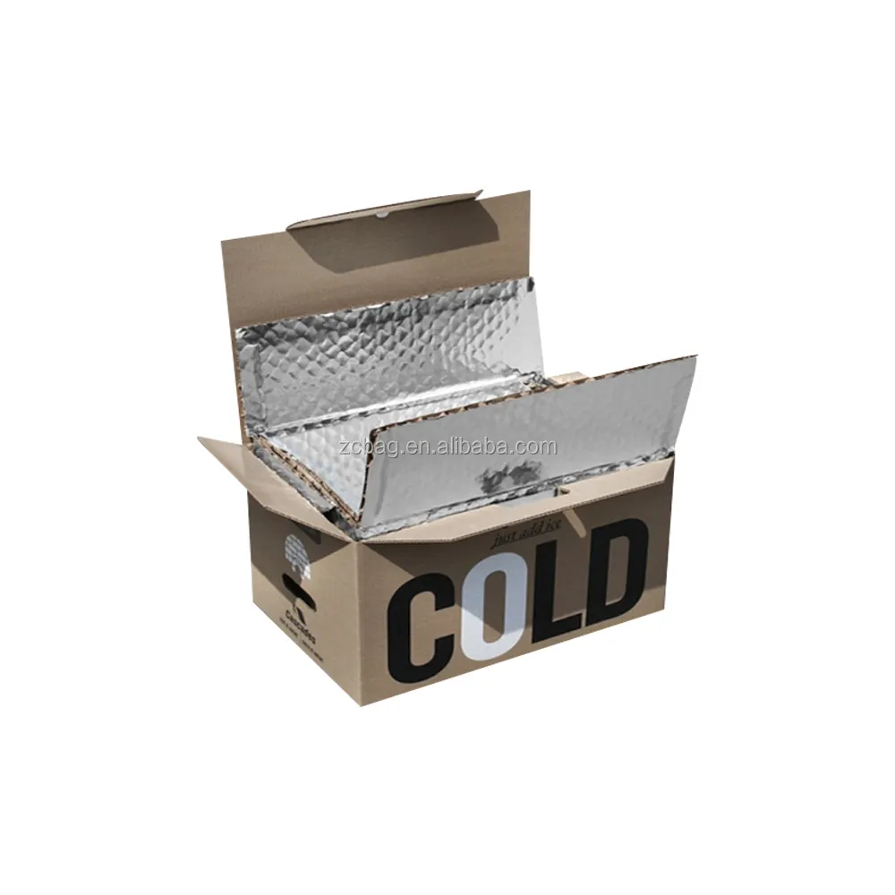알루미늄 호일 종이 골판지 판지 호일 줄 지어 냉동 식품 절연 배송 상자 혁신적인 스토리지 판지