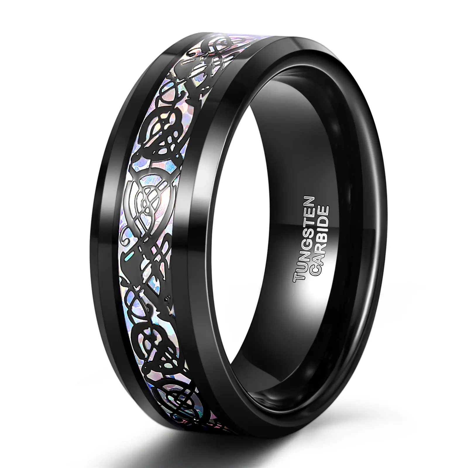 Somen 8Mm Mannen Vrouwen Gekleurde Keltische Draak Inlay Koolstofvezel Engagement Wedding Bands Tungsten Carbide Ring Keltische Sieraden