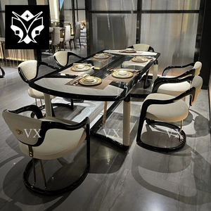 Cao Cấp Bằng Đá Cẩm Thạch Bắc Âu Dài Bàn Ăn Sang Trọng Hiện Đại Gỗ Thép Chân Với Bức Tranh - Product Image 2