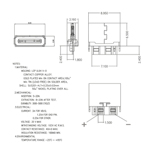 <strong>TYPE</strong> C Female <strong>Socket</strong> 3.1 Charging 2P Soldering Wire H=6.5MM Fast Charging High Current USB Female <strong>Socket</strong> Connector - Product Image 6