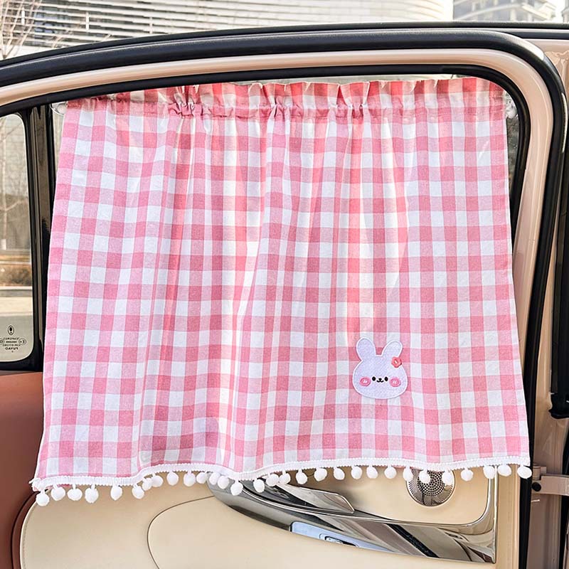Cortinas de cuadros de algodón rosa - Cloud Rabbit
