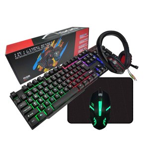 Gamers <strong>Combo</strong> Set Rainbow Backlit Wired Gaming Four-piece 4 in 1 <strong>Keyboard</strong> <strong>Mouse</strong> Headset <strong>Mouse</strong> Pad <strong>Combos</strong> for <strong>Computer</strong> - Product Image 1