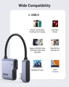 BENFEI USB C分离器1进2出双USB C音频插孔适配器，带60w快速充电 - Product Image 6