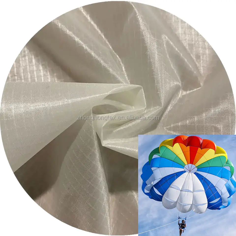 Vente en gros de tissu de haute qualité pour parachute parapente 30D Nylon 66 Ripstop Tissu 43GSM enduit de silicone double face