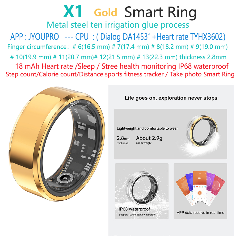 X1-sleep-health-sport-fitness-smart-ring de acero dorado
