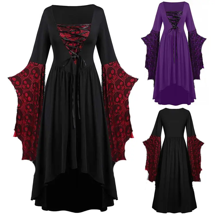 Disfraz de Halloween gótico Vintage para mujer, vestido estampado de calabaza fantasma, vestidos medievales de novia fantasma, ropa de Vampire