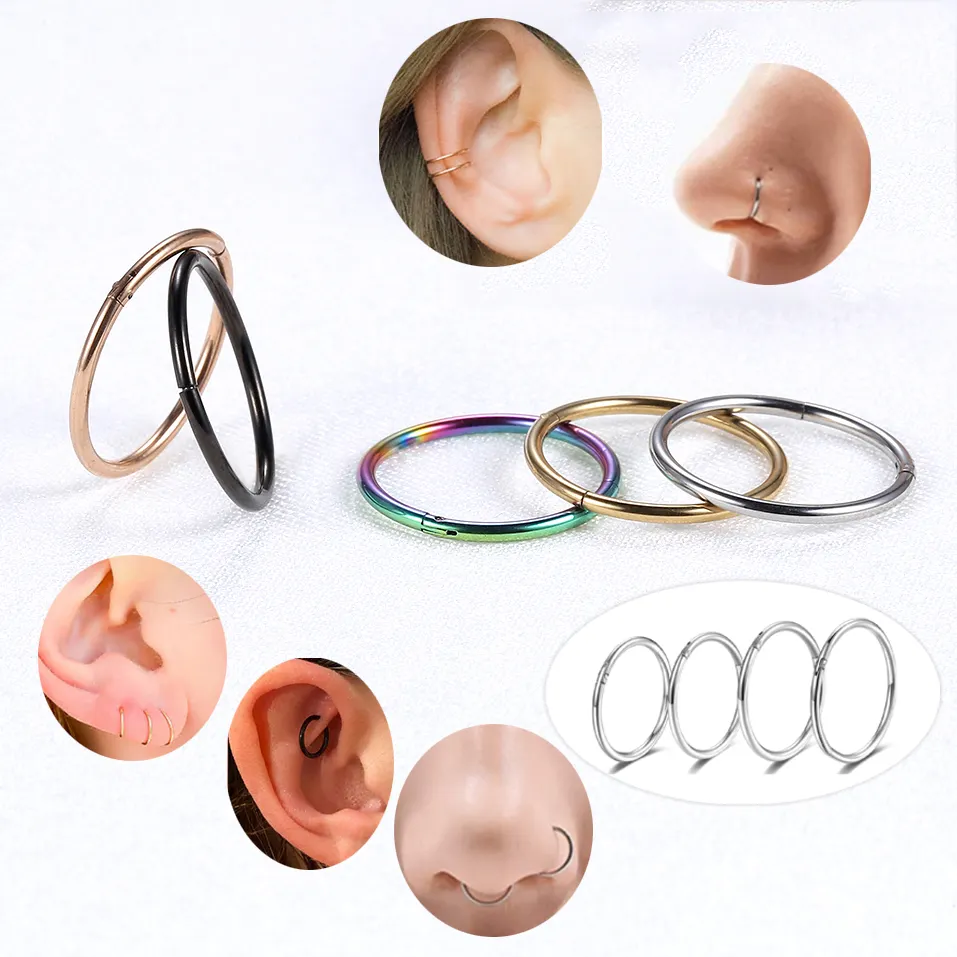 Pendientes de acero inoxidable con segmento de bisagras, aros para la nariz, Piercings de acero quirúrgico, joyería para Piercing corporal, 316l, venta al por mayor