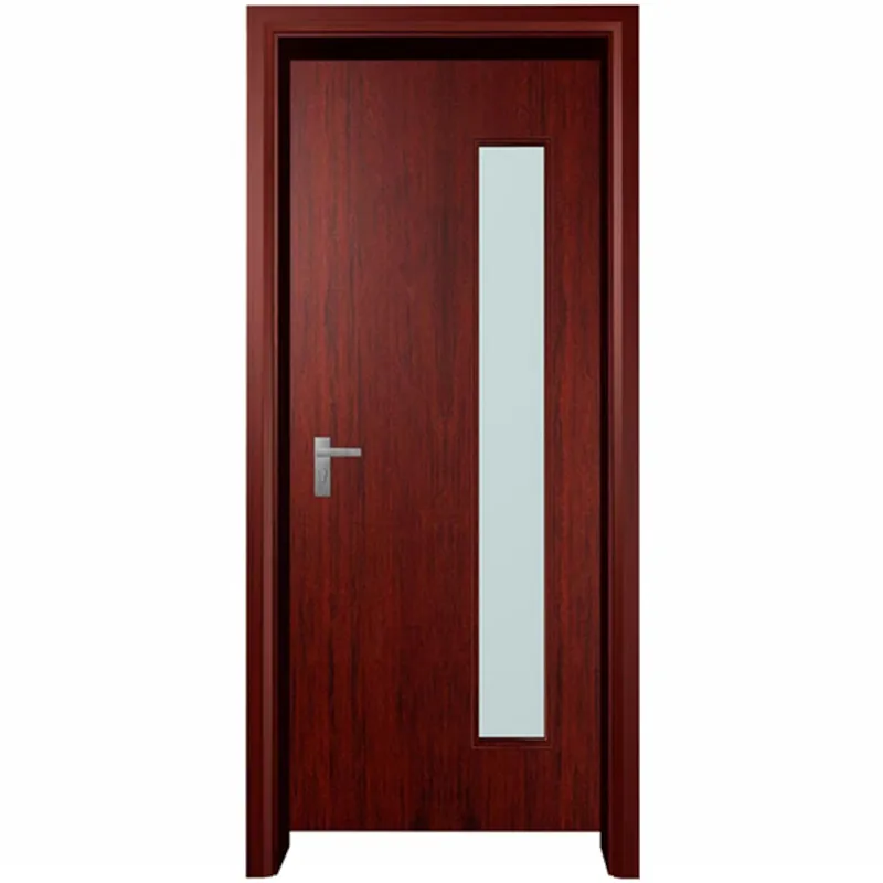 Puerta interior de madera para aula escolar con ventana de vidrio