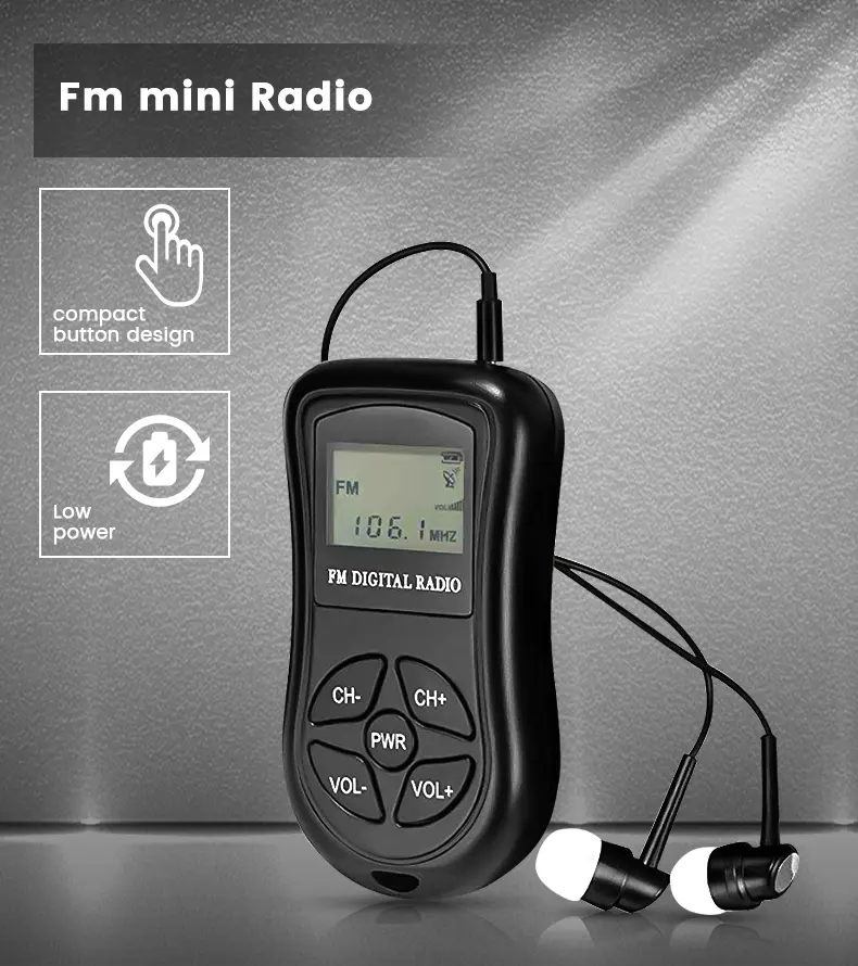 Sıcak satış ürünleri 64-108Mhz Fm dijital alımı ile Mini radyo kulaklık uzun Life bataryası taşınabilir Fm radyo