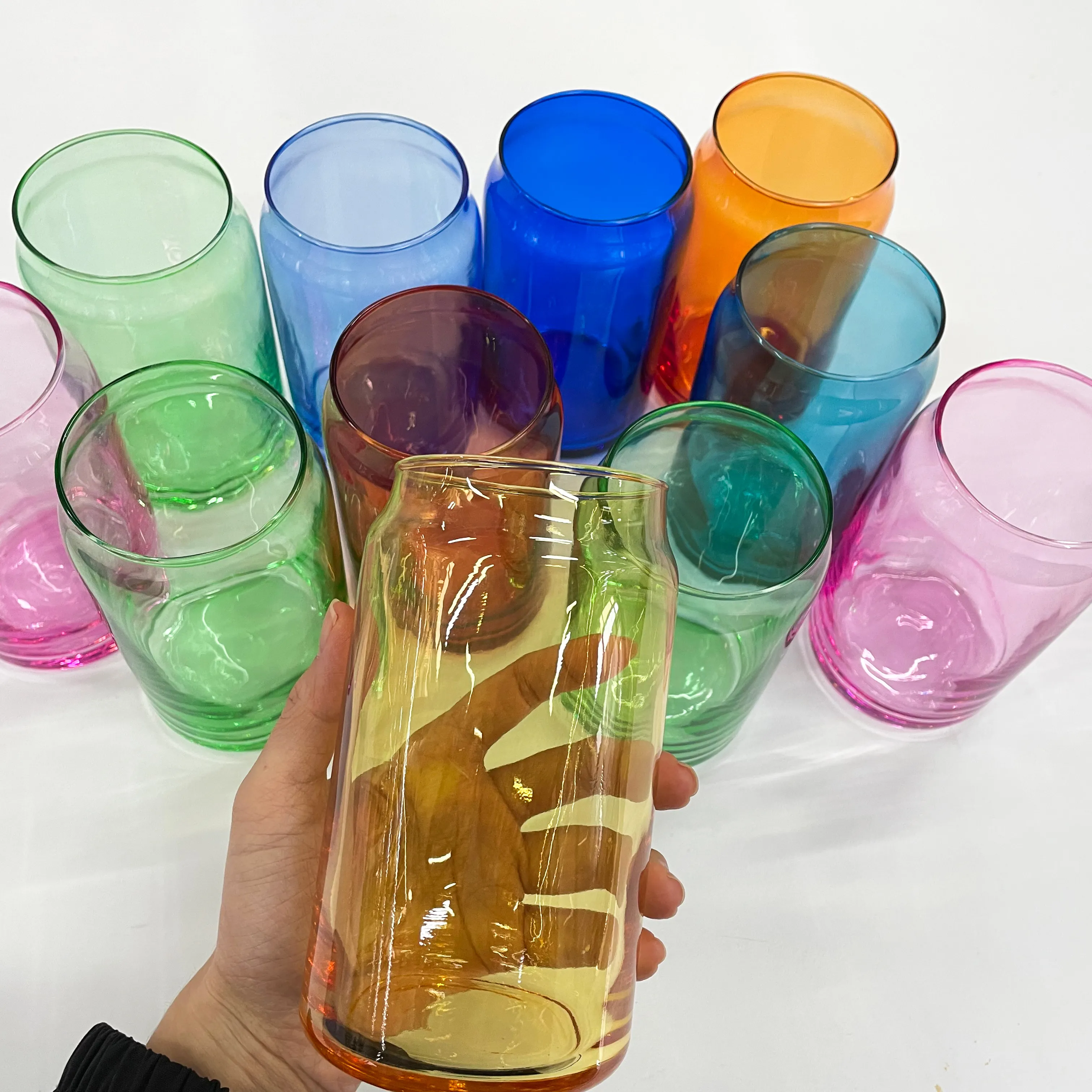 Vasos de Soda de Color transparente, vaso de 16Oz, en forma de lata de cerveza, latas de vidrio