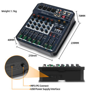 OEM T6 Professional 16 Bit <strong>DSP</strong> Processor USB Audio Mixer Digital <strong>Display</strong> 6 Channel Console - Product Image 2