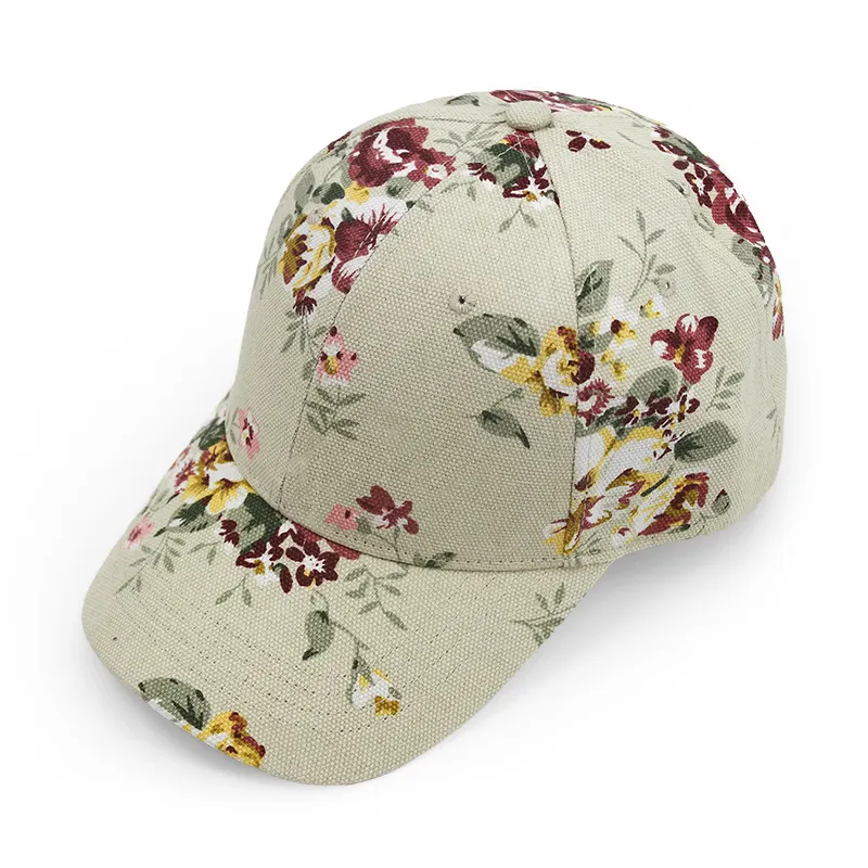 Primavera otoño 100% de algodón de las mujeres hermosa flor impresión 6 Panel de la gorra de béisbol