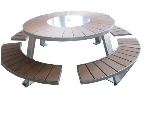 우산 구멍이있는 야외 피크닉 테이블 세트 고품질 심플 라운드 메탈 피크닉 테이블과 벤치