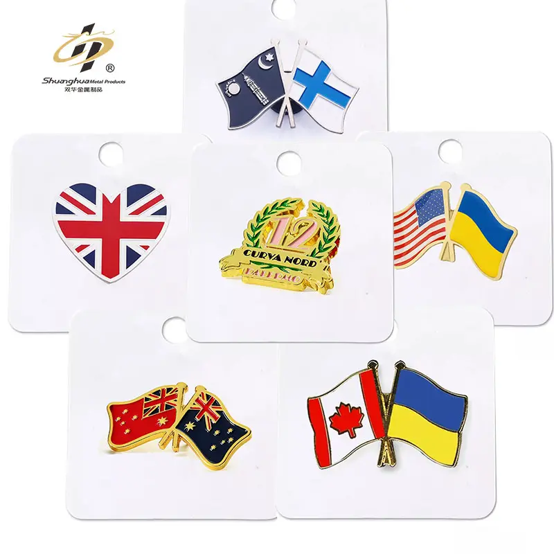 Spilla a buon mercato all'ingrosso spilla con Logo personalizzato bandiera distintivo spilla in metallo incrociato Usa American Texas Australia Country Souvenir Flag Pin