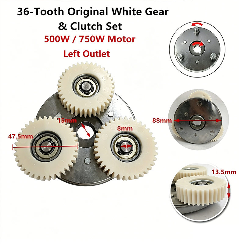 36-Tooth Original White Gear& Clutch Set-Left Outlet