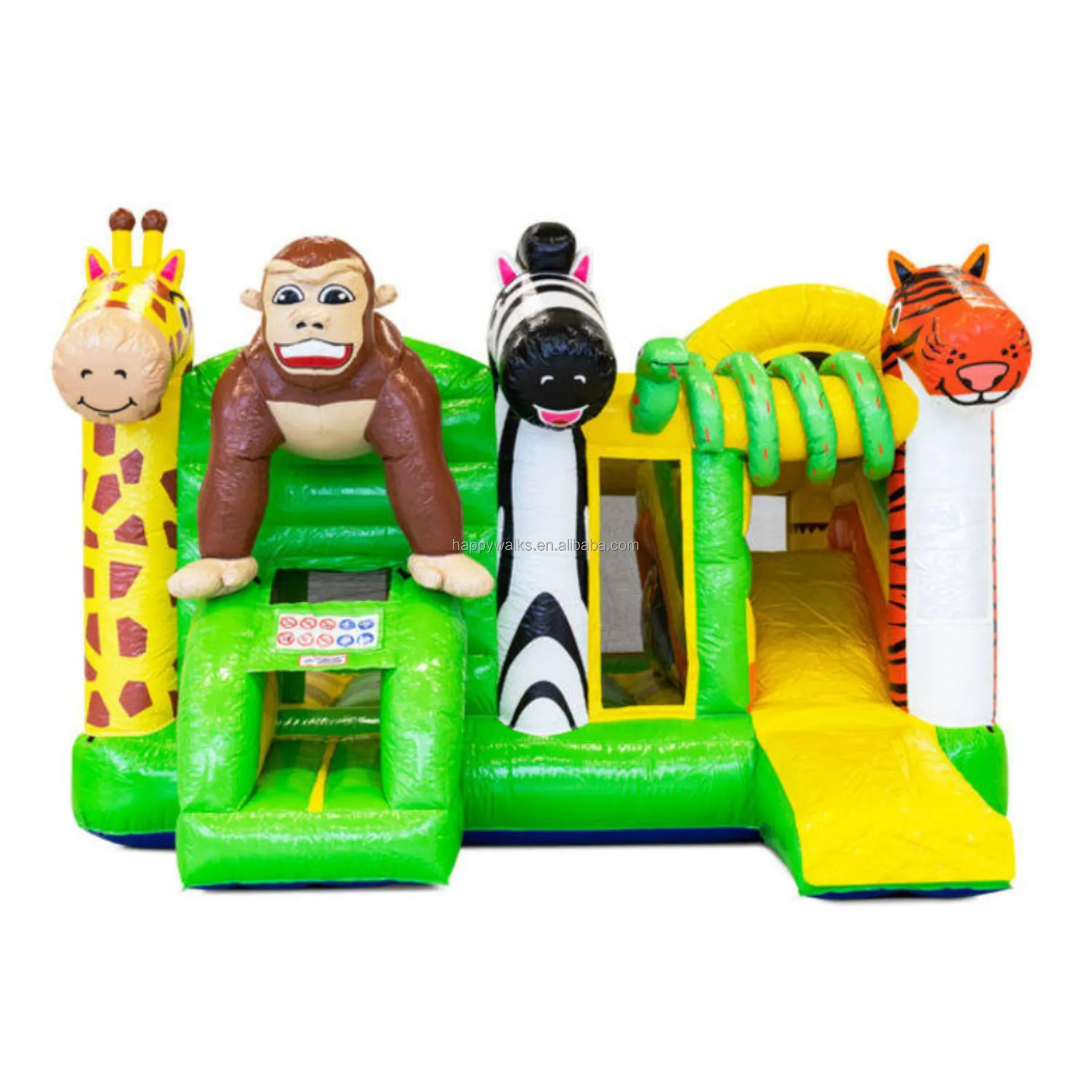 해피 워크 동물 점프 하우스 슬라이드 원숭이 바운스 하우스 콤보 풍선 경비원 동물 판매