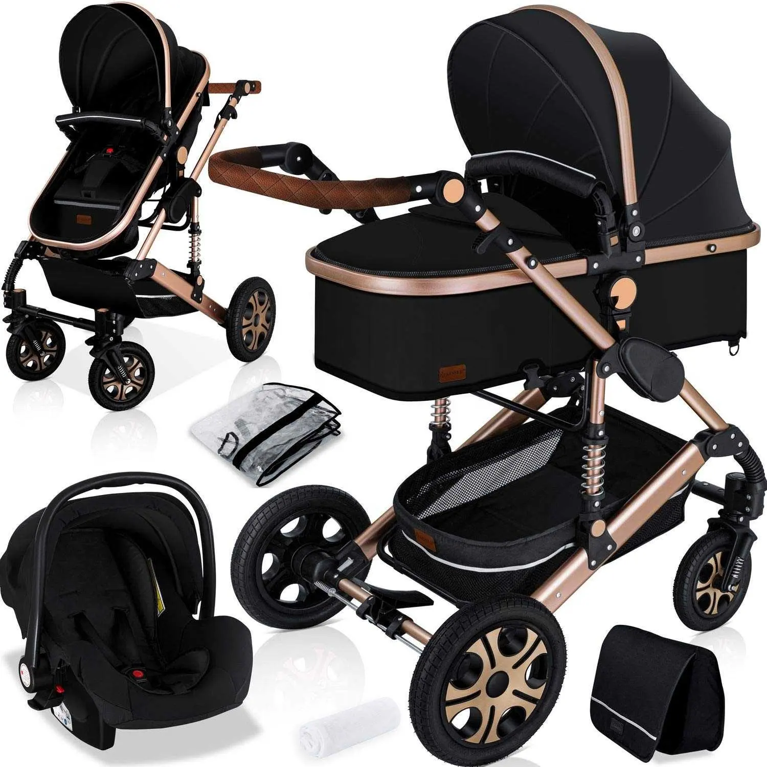 Poussette compacte 3 en 1 pour bébé à la mode Landau de luxe pour nouveau-né