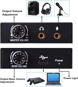External <strong>USB</strong> Sound <strong>Card</strong> with Volume Control <strong>Output</strong> and Bass Knob Adjustment Stereo Audio Adapter with 3.5mm Microphone for PS4 - Product Image 3
