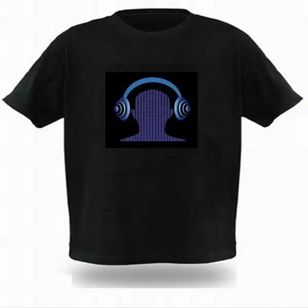 Kaliteli LED müzik kıyafetleri EL paneli tshirt ses aktif aydınlık pamuklu ışık kadar T-shirt