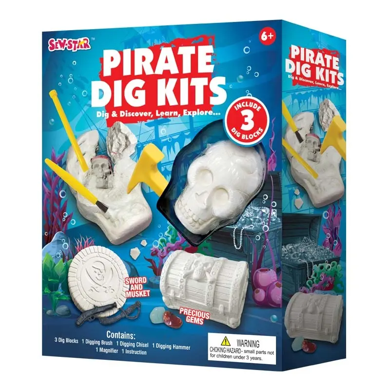 En stock tige enfant 8 + âge bricolage science éducative enfant pirate archéologique coffre au trésor Excavation creuser ensemble de jouets pour cadeau