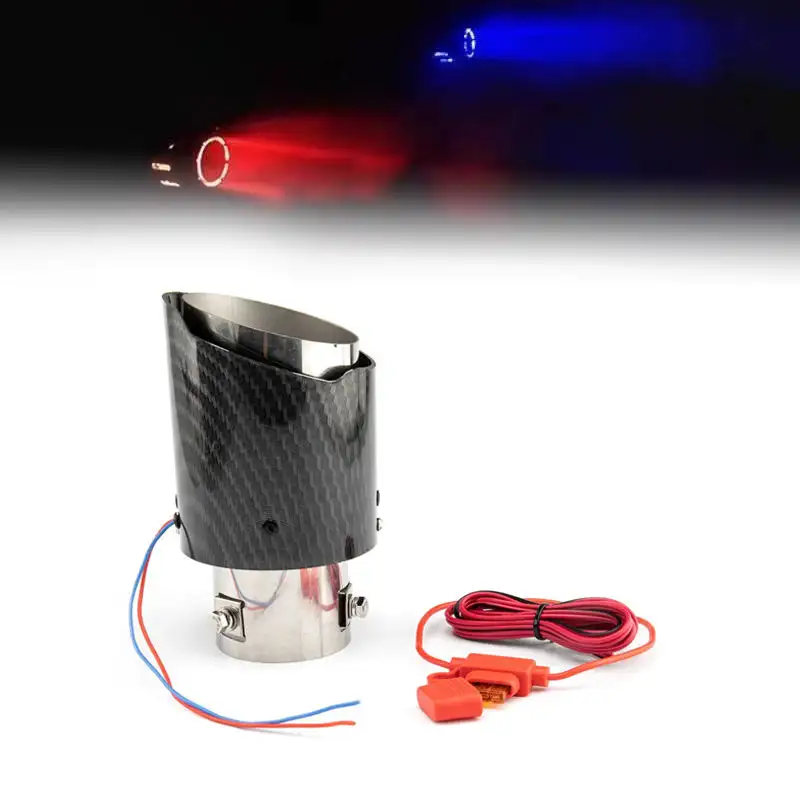 Silenciador de Escape LED Universal para Coche, Tubo de Escape con Punta de Luz Roja/Azul, Tubo de Escape de Garganta Recta con Salida Única