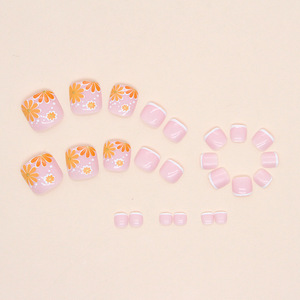 Wholesale 24pcs/Set Simple French Toe Nails Press on Design Flower French Print Luxury <strong>Full</strong> Cover Foot Press on Toe Nail <strong>Tips</strong> Na - Product Image 3