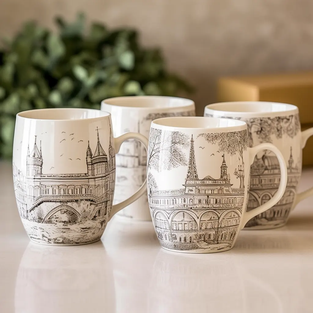 Taza de cerámica que muestra la historia de París Artículo de coleccionista de hito de París