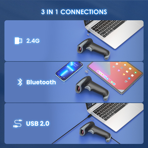 POS CMOS kod okuyucu <span class=keywords><strong>3</strong></span> In 1 2.4G BT Bluetooth kablolu ve kablosuz 1D 2D PDF417 QR barkod tarayıcı barkod toplayıcı POS için