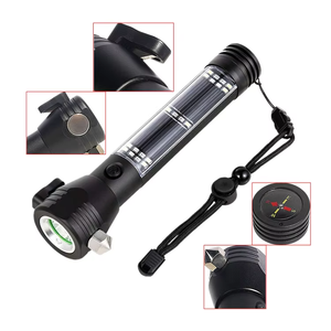 Yüksek güç şarj edilebilir güneş enerjisi meşale ışık acil kendini defansif emniyet çekiç emniyet kemeri kesici T6 led el feneri - Product Image 2