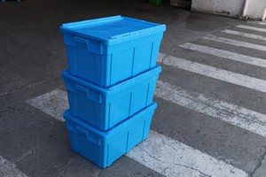 高品质可堆叠手提袋文件储物盒附盖容器塑料移动储物盒带锁盖手提袋板条箱 - Product Image 6
