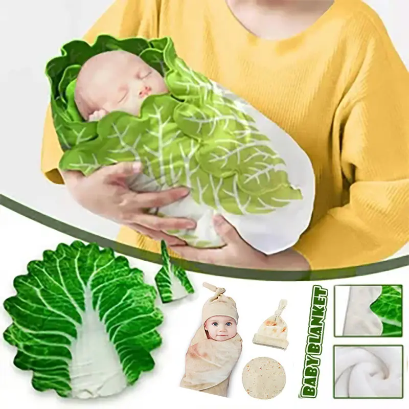 Cobertor para bebê, super macio de impressão vegetal forma cobertor recém-nascidos nome personalizado cobertor swaddled conjunto com chapéu