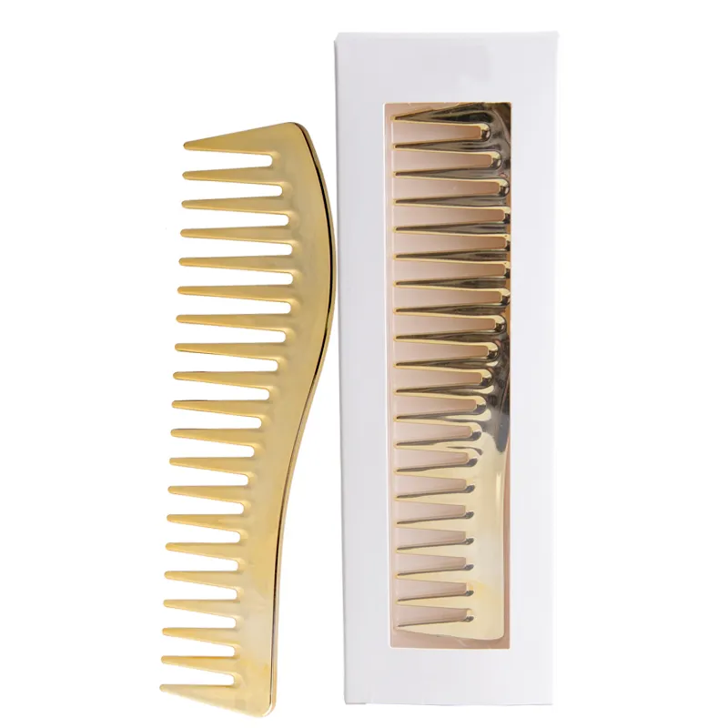 Benutzer definierte Logo Verpackung breiten Zahn Styling Kamm Goldkamm mit Box ABS Gold Haarkamm
