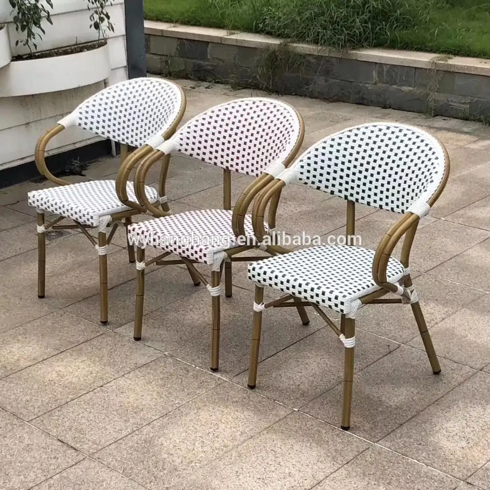 Bistro salle à manger en plein air café jardin utilisation pour balcon style français en aluminium empilable osier rotin bambou chaise