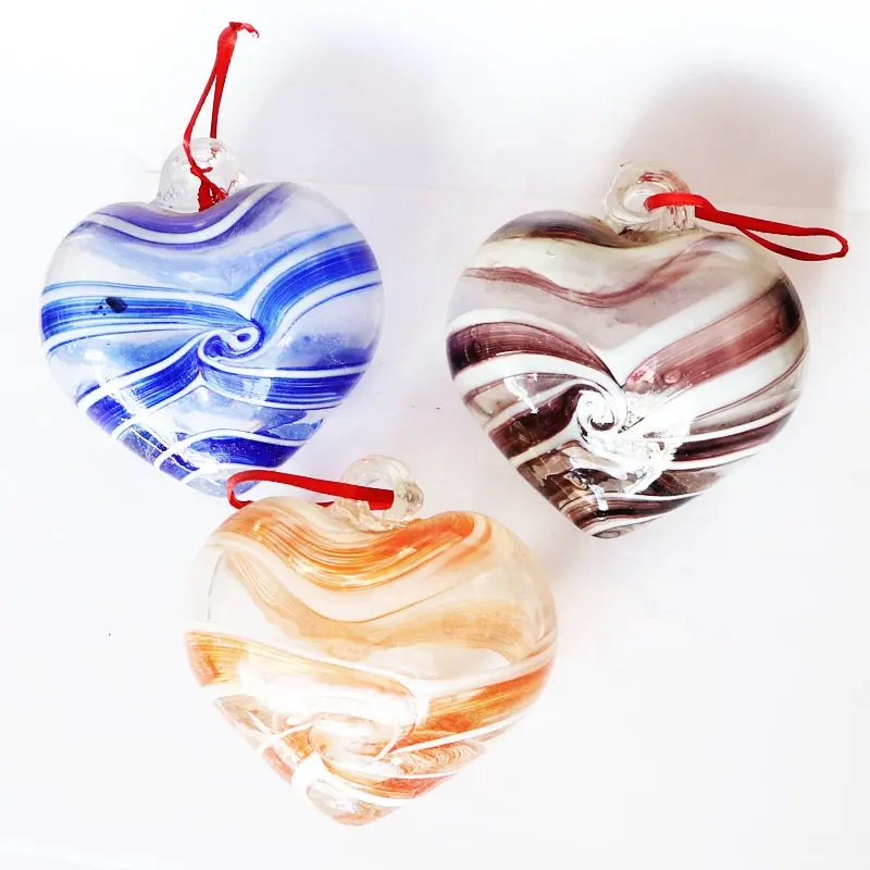 Colgante grande de cristal de Murano cinta rayas amistad en forma de corazón encanto mirando las bolas para jardín de casa adornos manualidades