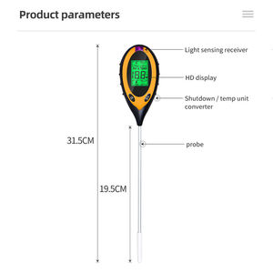 Schlussverkauf 4-in-1 Bodenmeter-Tester, Bodenforschungsinstrument, Boden-PH-Feuchtigkeitstemperatur Sonnenlicht-Teststift mit Hintergrundbeleuchtung - Product Image 6