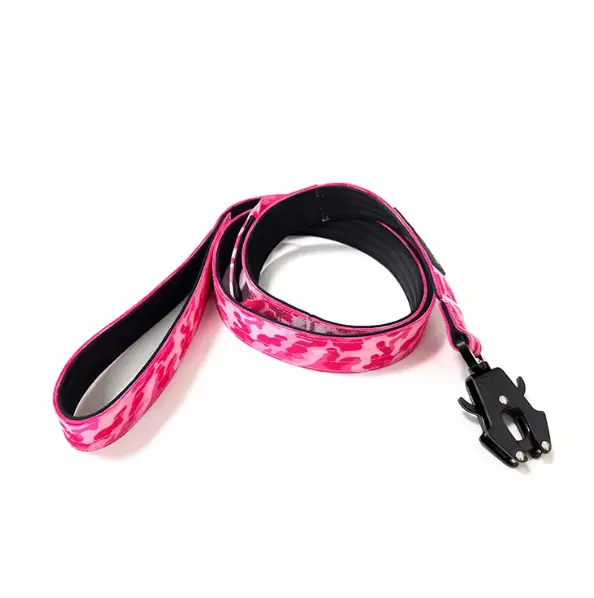 Custom deluxe nylon soft cotton pad with metal clip with two handles Tactical K9 dog leash