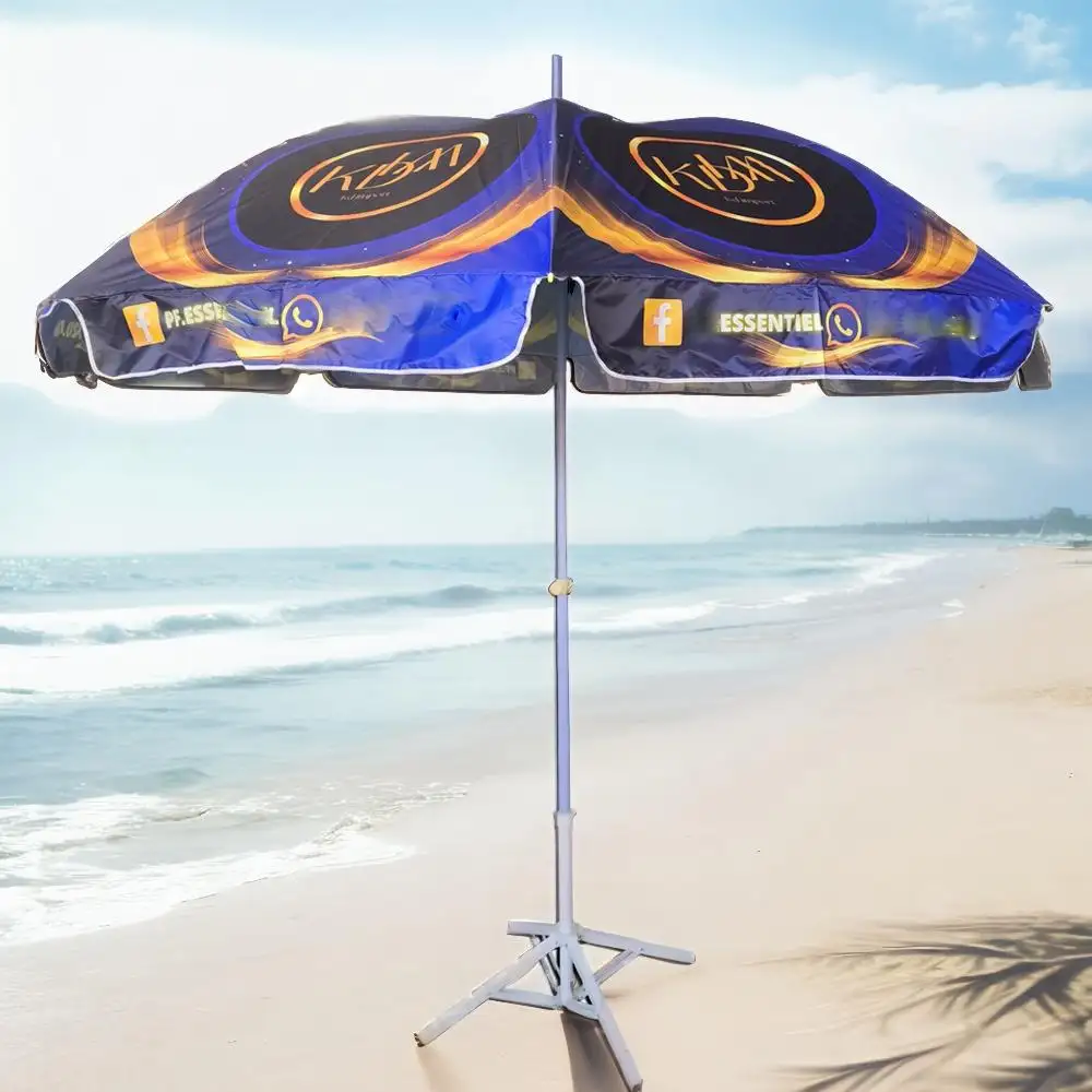 FEAMONT Guarda-chuva de praia ao ar livre com logotipo personalizado de impressão publicitária super grande de alta qualidade