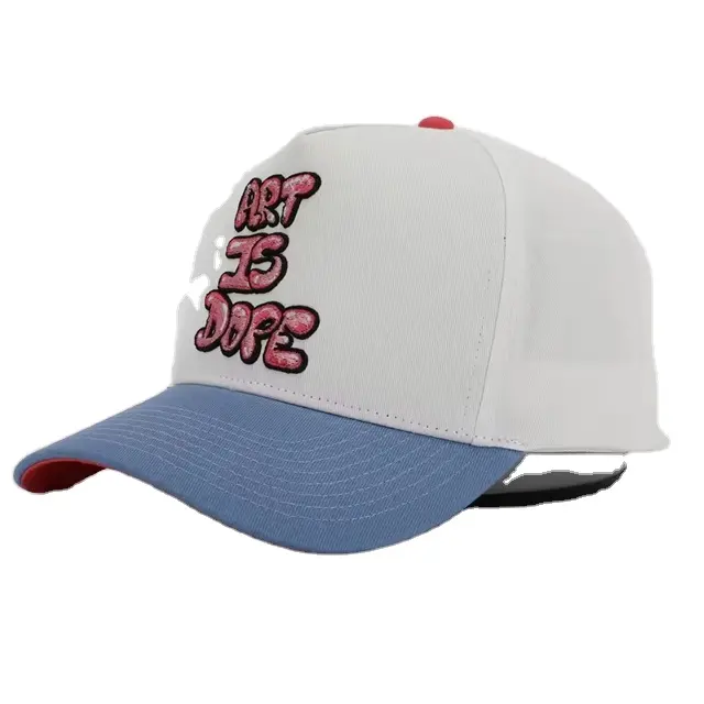 Cappelli sportivi personalizzati morbidi e strutturati con chiusura a 5 pannelli in cotone con Logo multicolore ricamato elaborati cappellini da Baseball da Golf